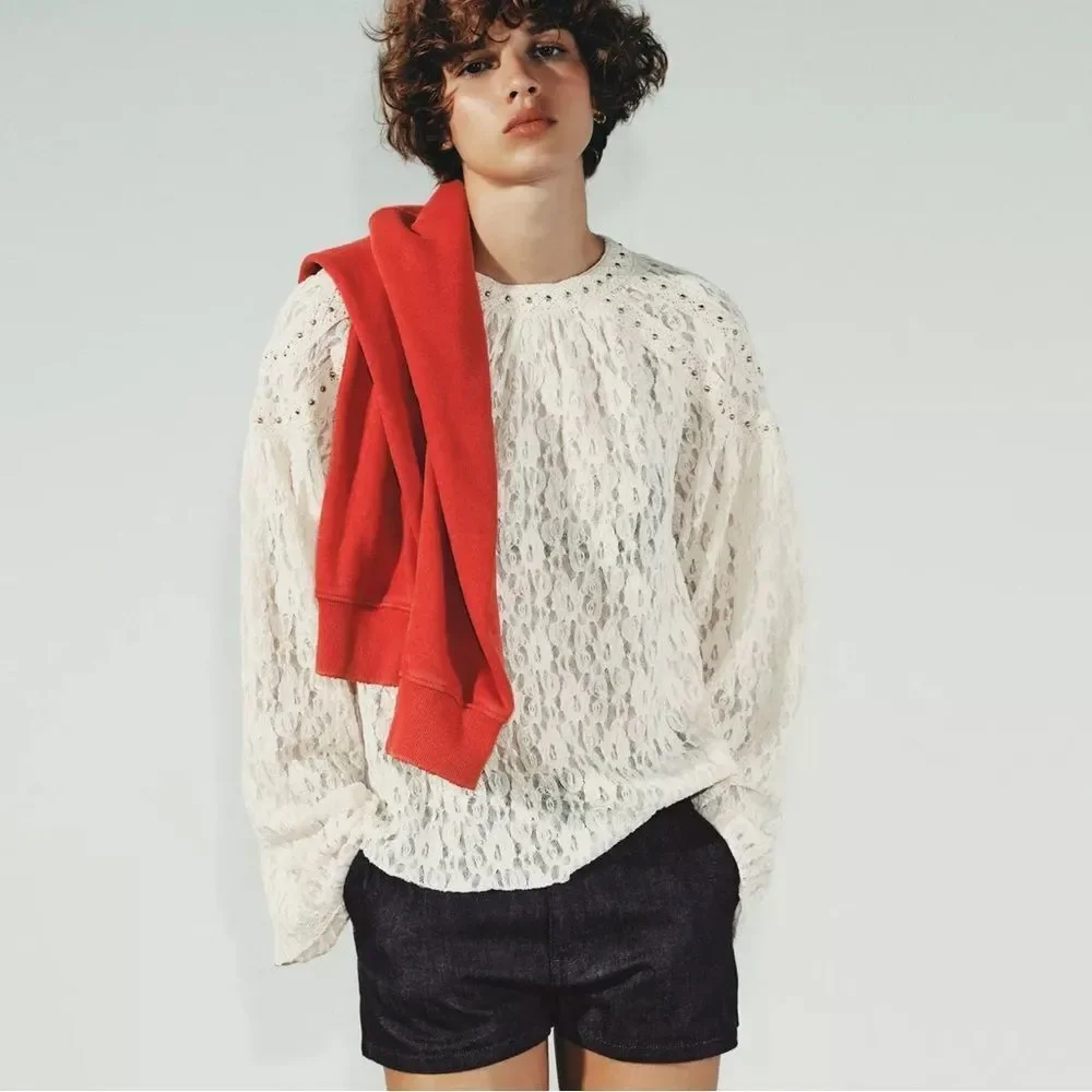 ZARA BOHO STUDDED LACE TOP